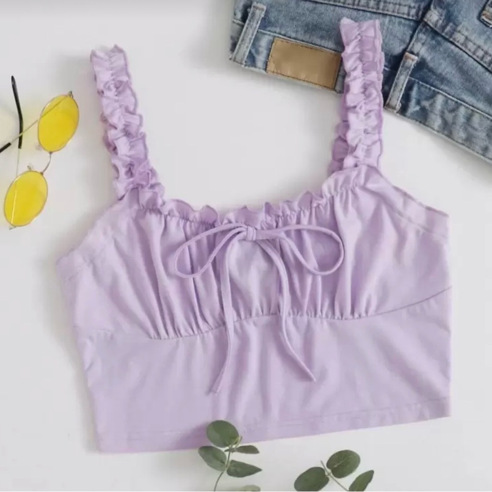 SHEIN Lilac Ruffle Strap Crop Top